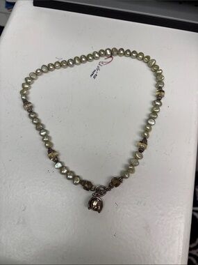 Luminous Cream Freshwater Pearl Necklace with Gold Accent Charm